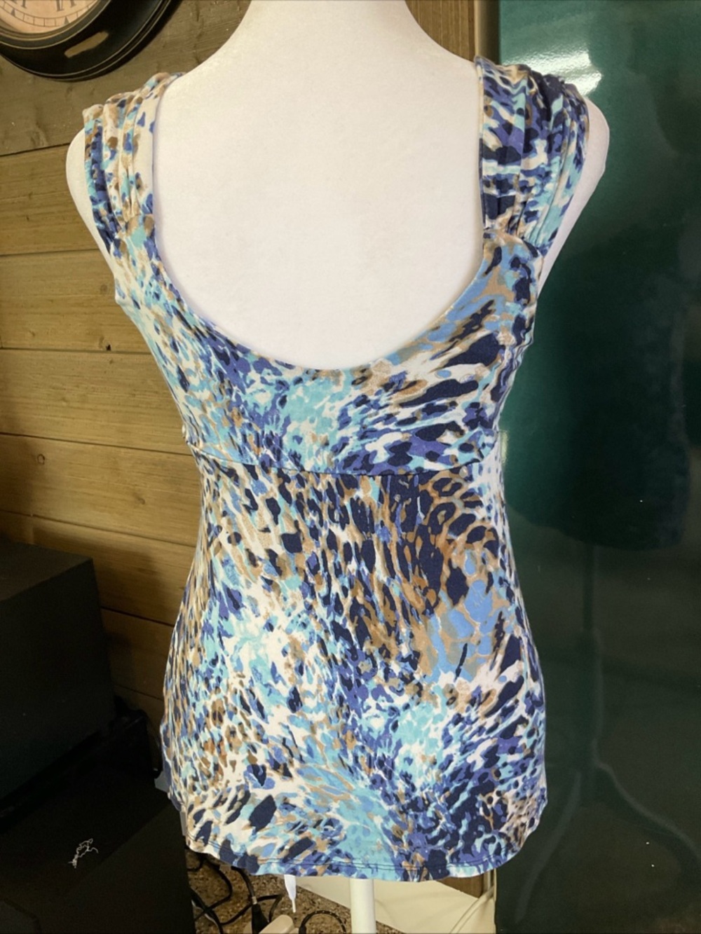Boston Proper Blue Multi-Pattern Cap Sleeve Top - Picture 2 of 3